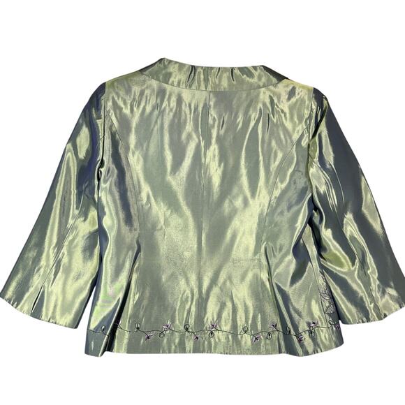 Anthea Crawford Jacket AU16 US12 Green Satin Shimmer Embroidered Floral Beaded - Picture 2 of 14